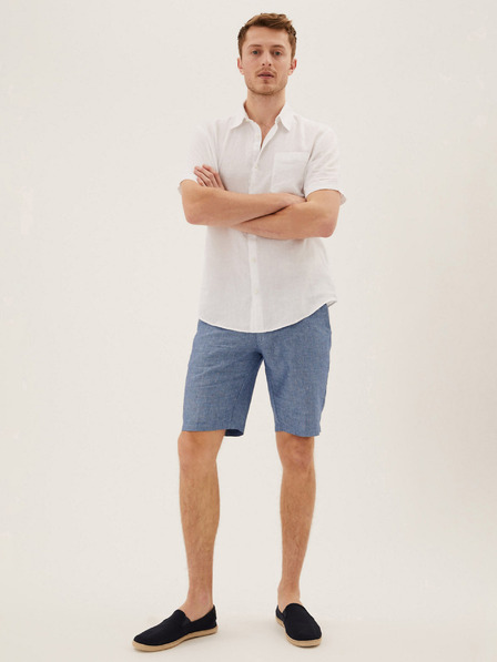 Marks & Spencer Modré pánske chino šortky s pásikom s prímesou ľanu Marks & Spencer