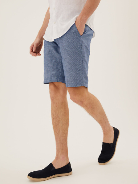 Marks & Spencer Modré pánske chino šortky s pásikom s prímesou ľanu Marks & Spencer