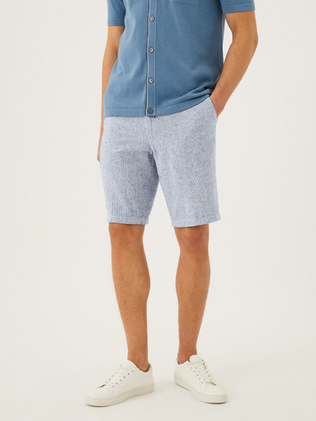 Marks & Spencer Modré pánske chino šortky s pásom zo zmesi ľanu Marks & Spencer