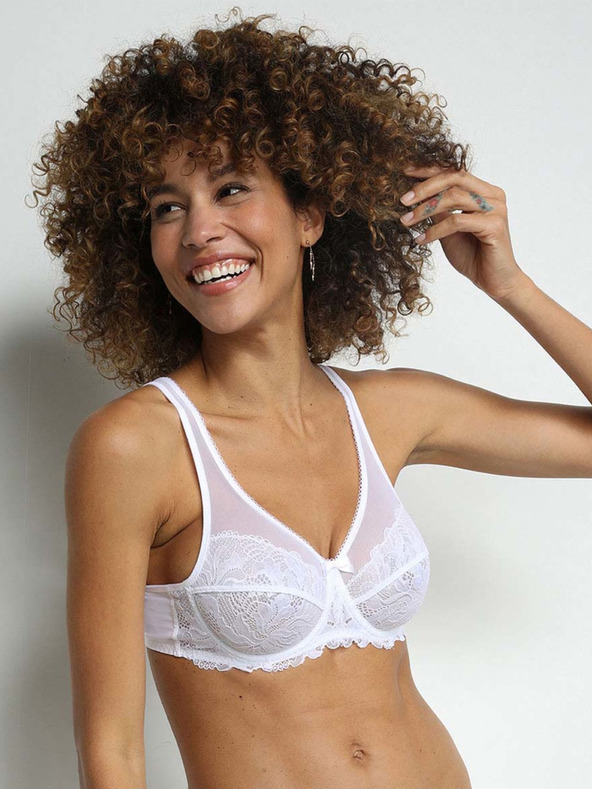 DIM Biela dámska čipkovaná podprsenka Dim GENEROUS ESSENTIEL UNDERWIRE BRA