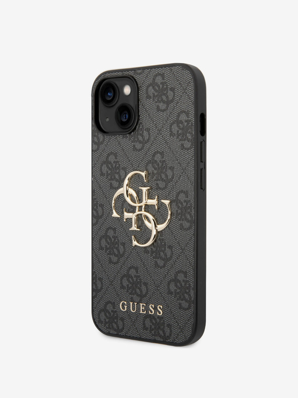 Guess Guess PU 4G kovové logo zadný kryt pre iPhone 15 sivý