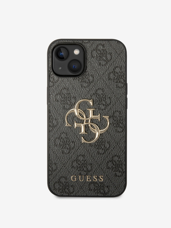 Guess Guess PU 4G kovové logo zadný kryt pre iPhone 15 sivý