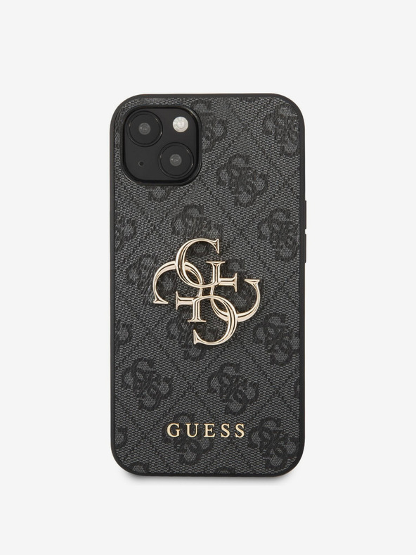 Guess PU 4G Metal Logo Zadní Kryt pro iPhone 13 Grey Obal na telefón