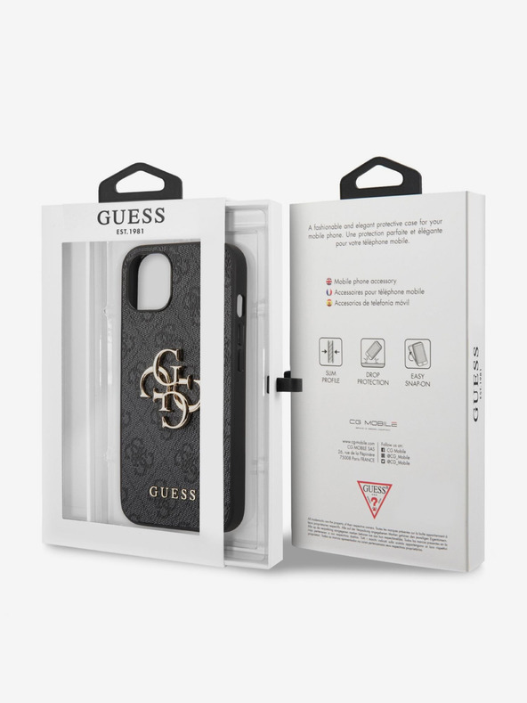 Guess PU 4G Metal Logo Zadní Kryt pro iPhone 13 Grey Obal na telefón