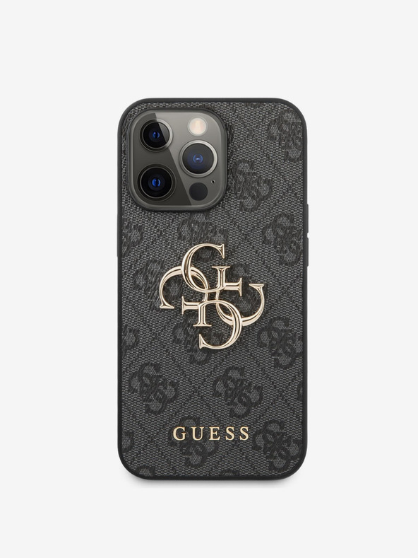 Guess PU 4G Metal Logo Zadní Kryt pro iPhone 13 Pro Grey Obal na telefón