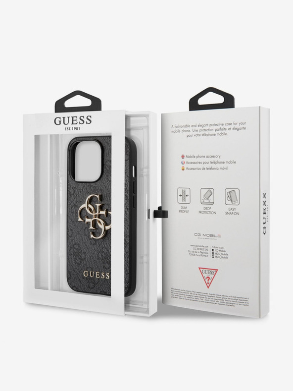Guess PU 4G Metal Logo Zadní Kryt pro iPhone 13 Pro Grey Obal na telefón