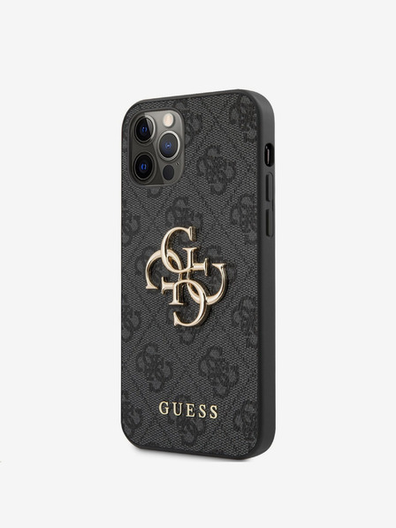 Guess PU 4G Metal Logo Zadní Kryt pro iPhone 12/12 Pro Grey Obal na telefón
