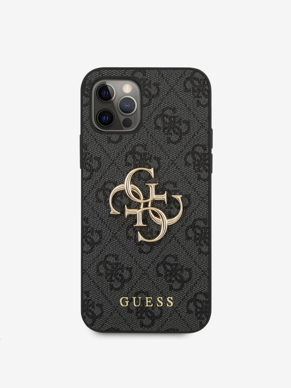 Guess PU 4G Metal Logo Zadní Kryt pro iPhone 12/12 Pro Grey Obal na telefón