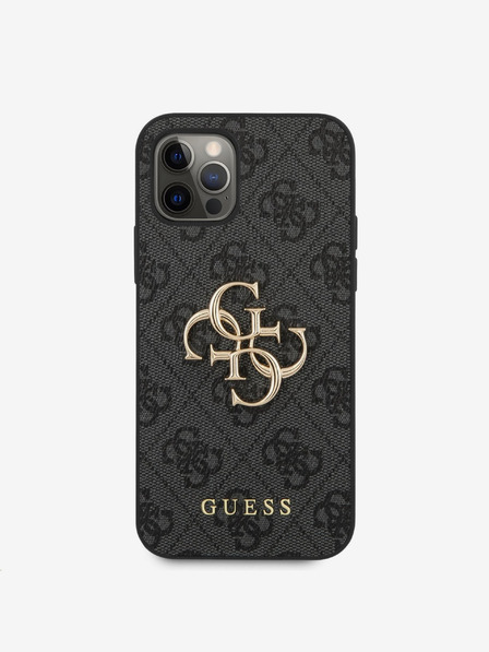 Guess PU 4G Metal Logo Zadní Kryt pro iPhone 12/12 Pro Grey Obal na telefón