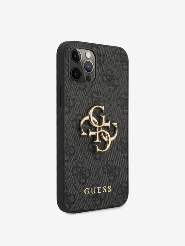 Guess PU 4G Metal Logo Zadní Kryt pro iPhone 12/12 Pro Grey Obal na telefón