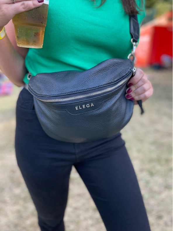 Elega Čierna dámska kožená crossbody kabelka ELEGA Festy