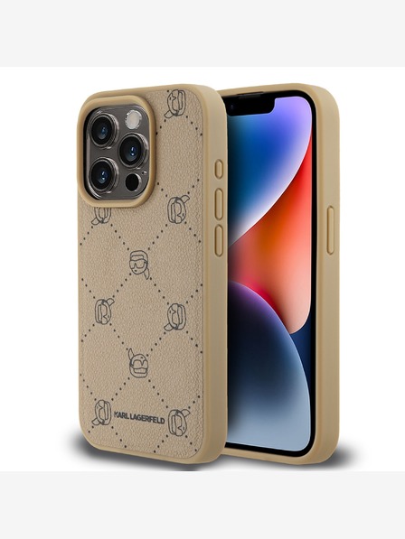 Karl Lagerfeld PU Karl Heads Pattern Magsafe zadný kryt pre iPhone 15 Pro Beige Karl Lagerfeld