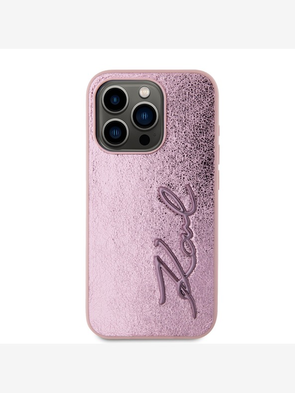 Karl Lagerfeld Zmačkaný zadný kryt PU Signature Logo pre iPhone 15 Pro Max Pink Karl Lagerfeld