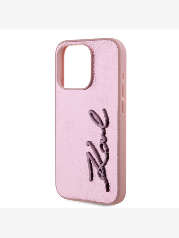 Karl Lagerfeld Zmačkaný zadný kryt PU Signature Logo pre iPhone 15 Pro Max Pink Karl Lagerfeld
