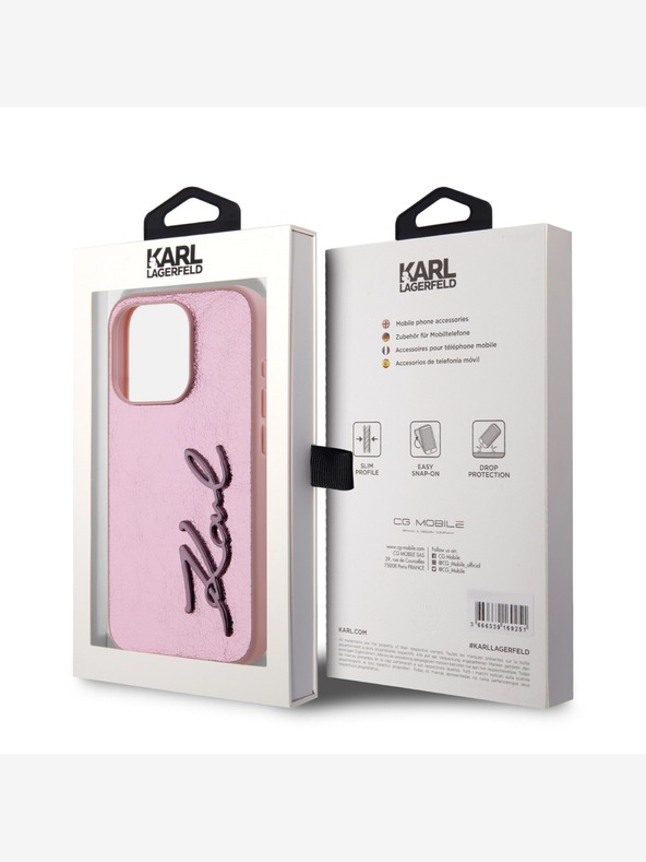 Karl Lagerfeld Zmačkaný zadný kryt PU Signature Logo pre iPhone 15 Pro Max Pink Karl Lagerfeld