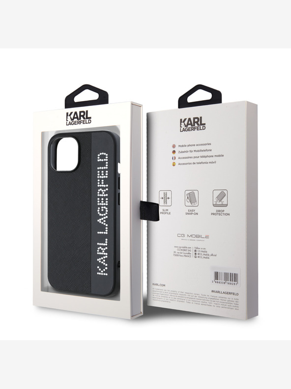 Karl Lagerfeld Karl Lagerfeld PU Saffiano Rhinestone Charm zadný kryt pre iPhone 15 čierny