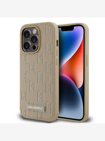 Karl Lagerfeld PU kožený zadný kryt Monogram Metal Logo Magsafe pre iPhone 15 Pro Max Beige Karl Lagerfeld