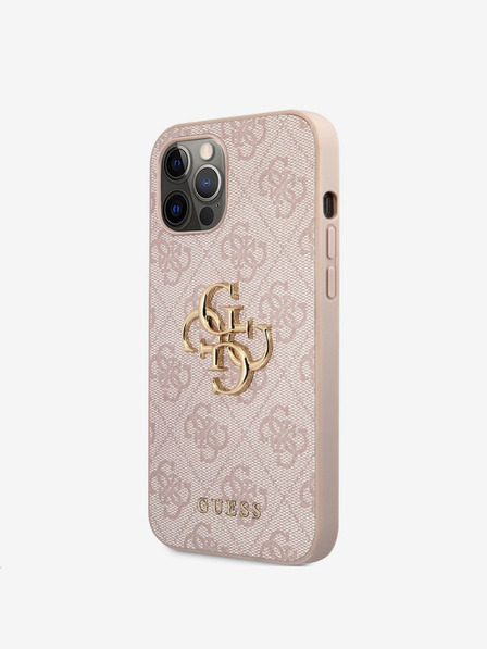 Guess PU 4G Metal Logo Zadní Kryt pro iPhone 12/12 Pro Pink Obal na telefón