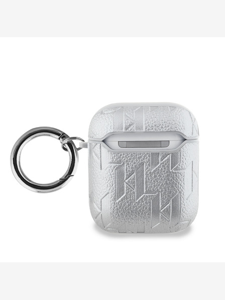 Karl Lagerfeld PU Embosované puzdro Karl and Choupette Heads pre AirPods 1/2 Silver Karl Lagerfeld