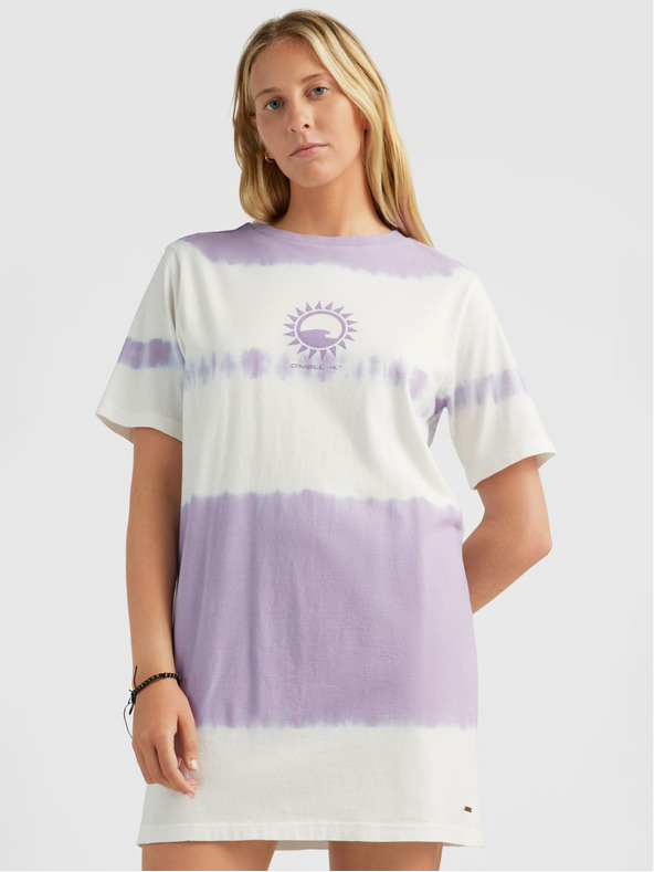 O'Neill Fialovo-biele dámske vzorované tričko O'Neill WOW T-SHIRT DRESS