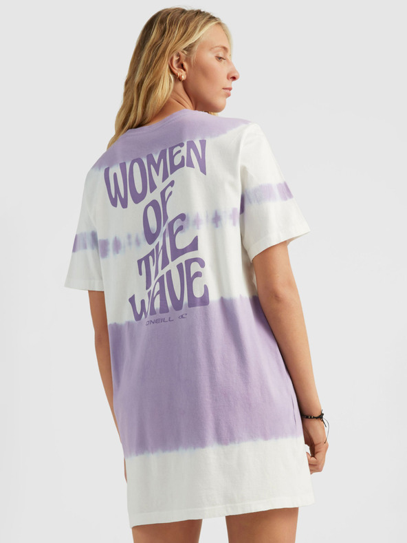 O'Neill Fialovo-biele dámske vzorované tričko O'Neill WOW T-SHIRT DRESS