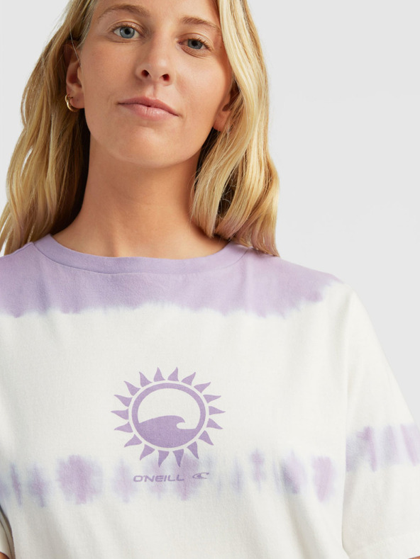 O'Neill Fialovo-biele dámske vzorované tričko O'Neill WOW T-SHIRT DRESS
