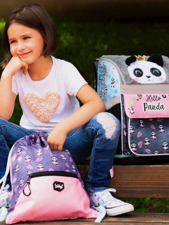 BAAGL  Sivá školská taška panda na zips Baagl