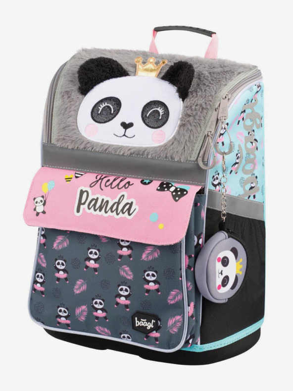 BAAGL  Sivá školská taška panda na zips Baagl