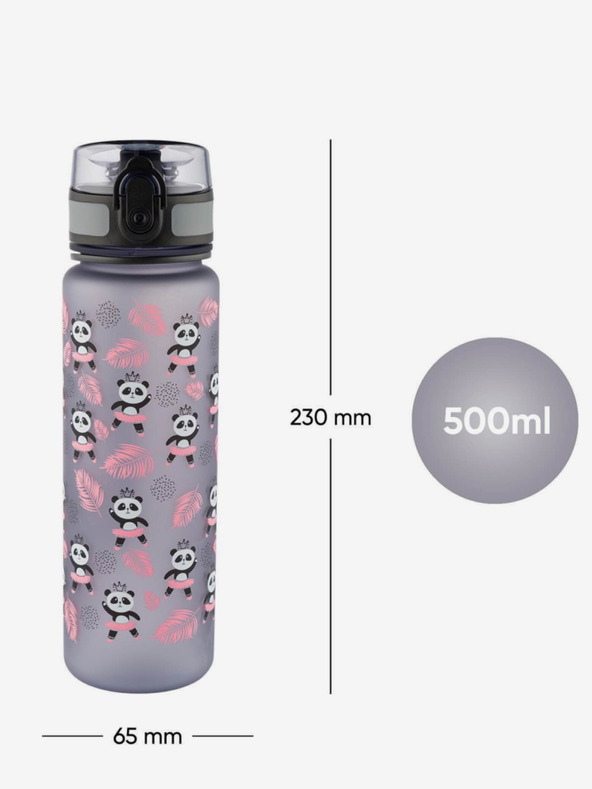 BAAGL  Sivá tritanová fľaša na pitie panda, 500 ml Baagl