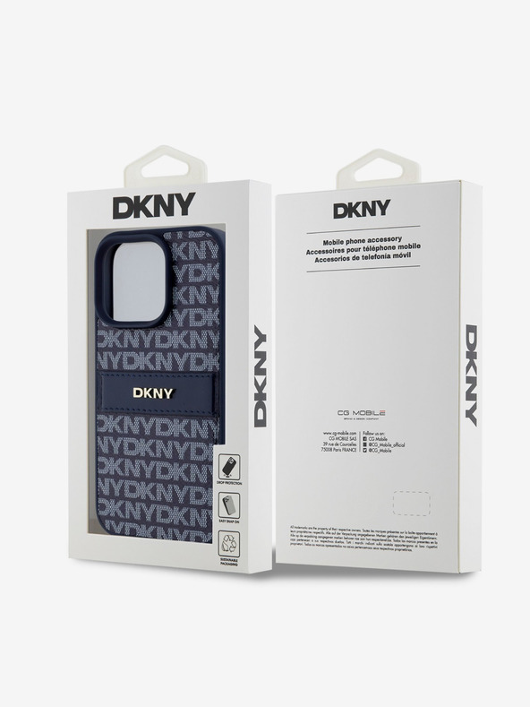 DKNY DKNY PU kožený zadný kryt Repeat Pattern Tonal Stripe pre iPhone 16 Pro Max Blue