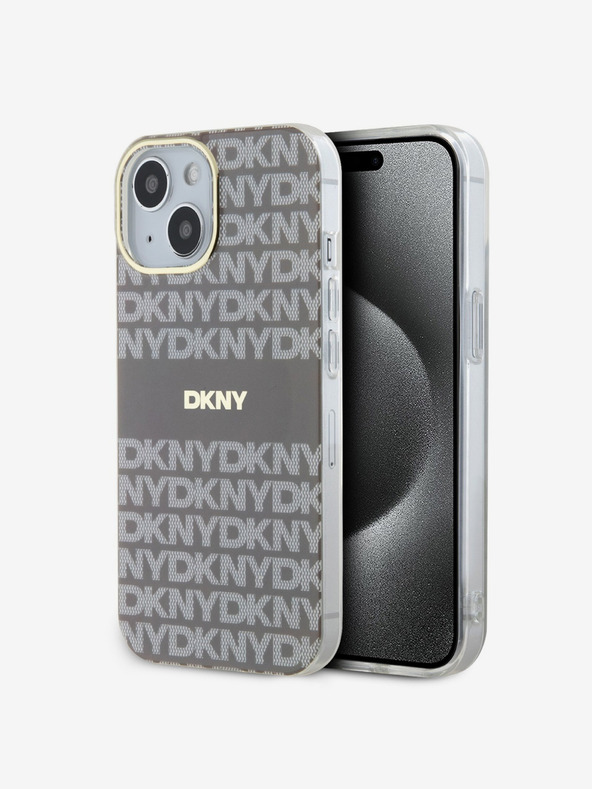 DKNY Zadný kryt PC/TPU Repeat Pattern Tonal Stripe Magsafe pre iPhone 15 Beige DKNY