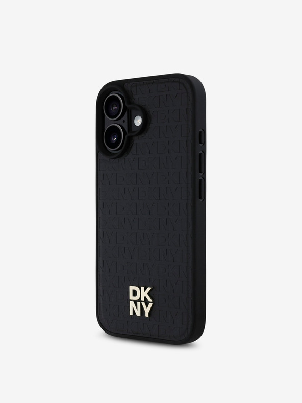 DKNY DKNY PU kožený zadný kryt Repeat Pattern Stack Logo MagSafe pre iPhone 16 Plus Black