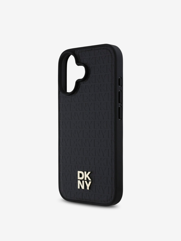 DKNY DKNY PU kožený zadný kryt Repeat Pattern Stack Logo MagSafe pre iPhone 16 Plus Black
