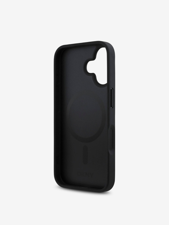 DKNY DKNY PU kožený zadný kryt Repeat Pattern Stack Logo MagSafe pre iPhone 16 Plus Black
