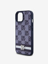 DKNY DKNY PU kožený zadný kryt so šachovnicovým vzorom a pruhmi pre iPhone 15 modrý
