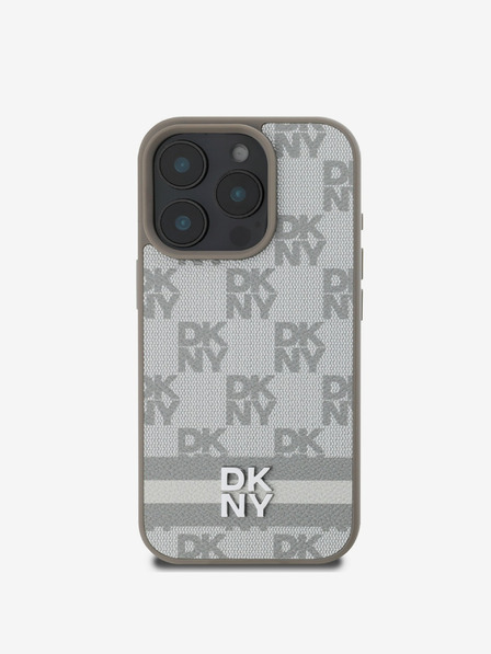 DKNY DKNY PU kožený károvaný vzor a pruhovaný zadný kryt pre iPhone 16 Pro Max béžový