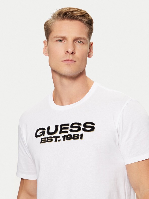 Guess Jeans Pánske biele tričko s nápisom G011 Guess jeans
