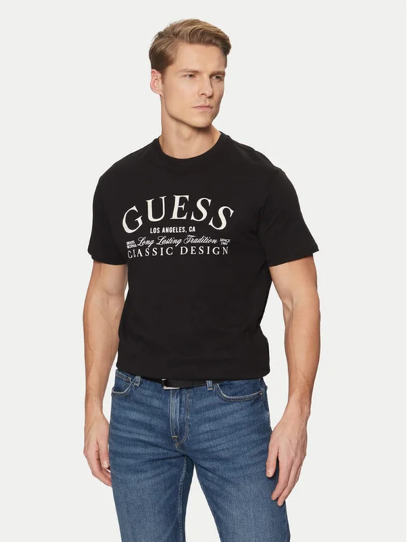 Guess Jeans Pánske čierne tričko s nápisom jblk Guess jeans