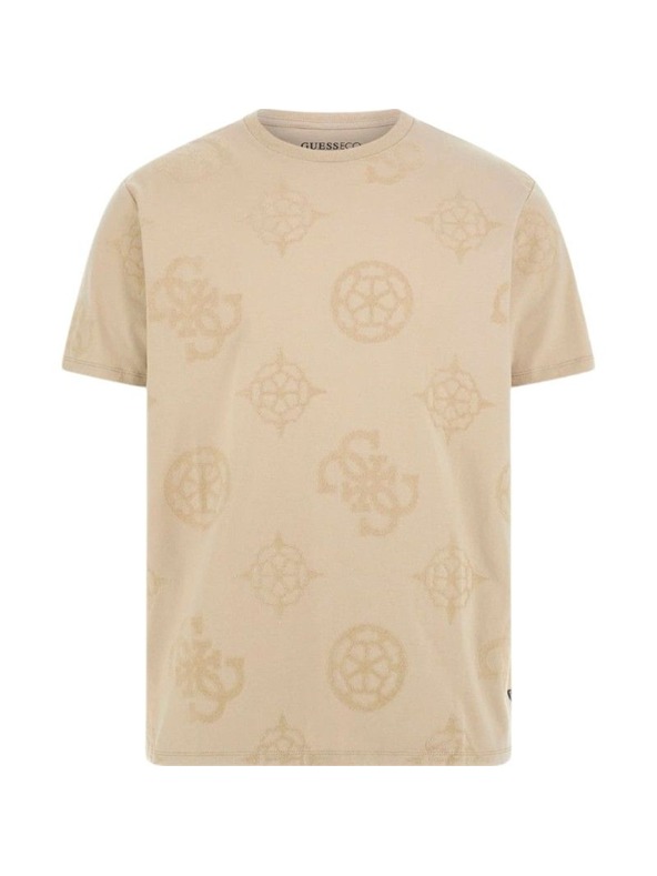 Guess Jeans Pánske béžové tričko s pivonkovou potlačou Guess jeans