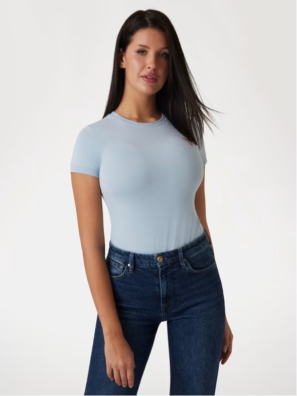 Guess Jeans Dámske biele strečové tričko triangle logo Guess jeans