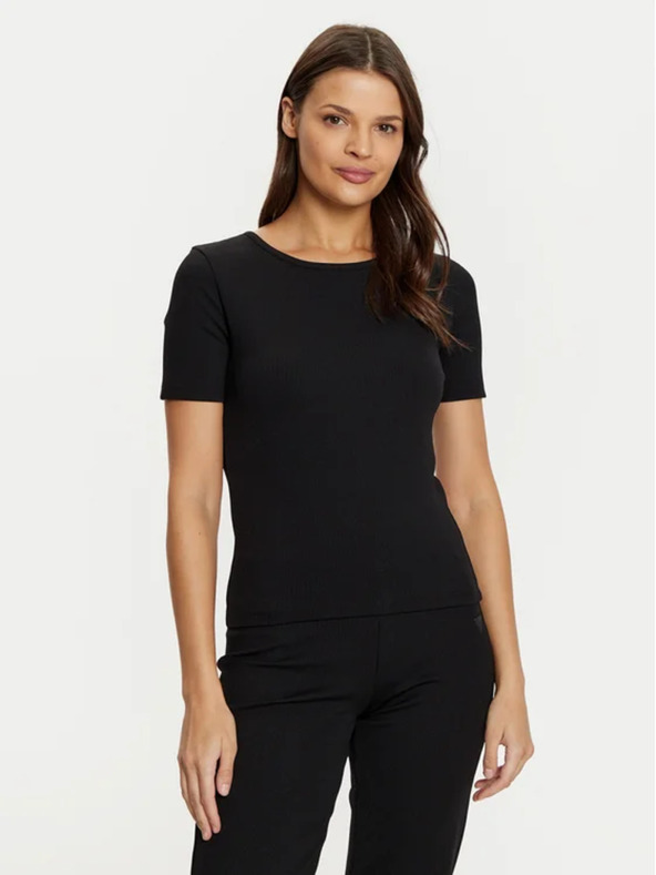 Guess Jeans Dámske čierne rebrované tričko kclh0 Guess jeans