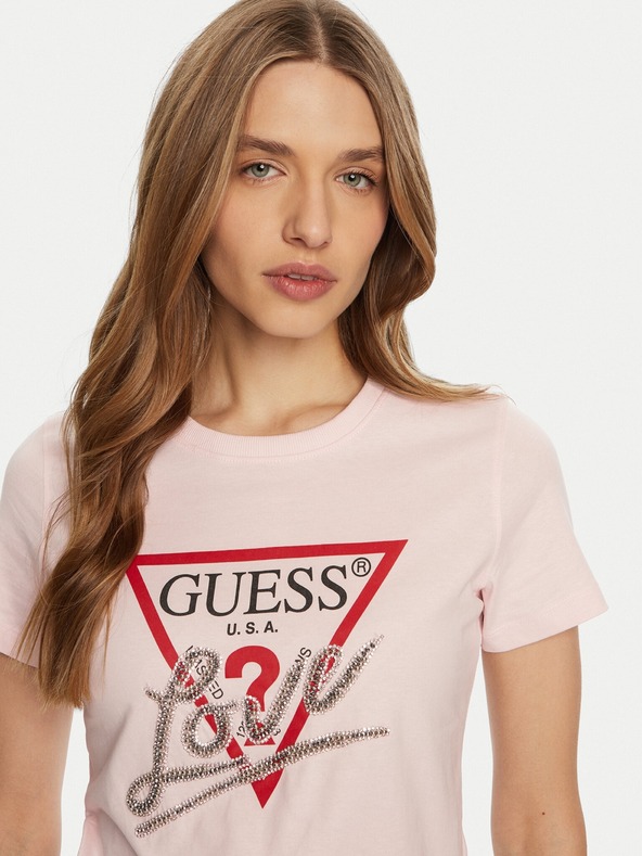 Guess Jeans Dámske svetlo ružové tričko Love Guess jeans