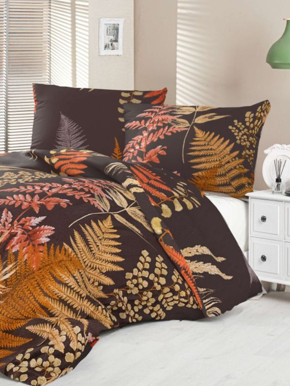 Kvalitex Saténové francúzske posteľné obliečky Luxury Collection 1+2, 220x200, 70x90cm Papraď hnedé Kvalitex