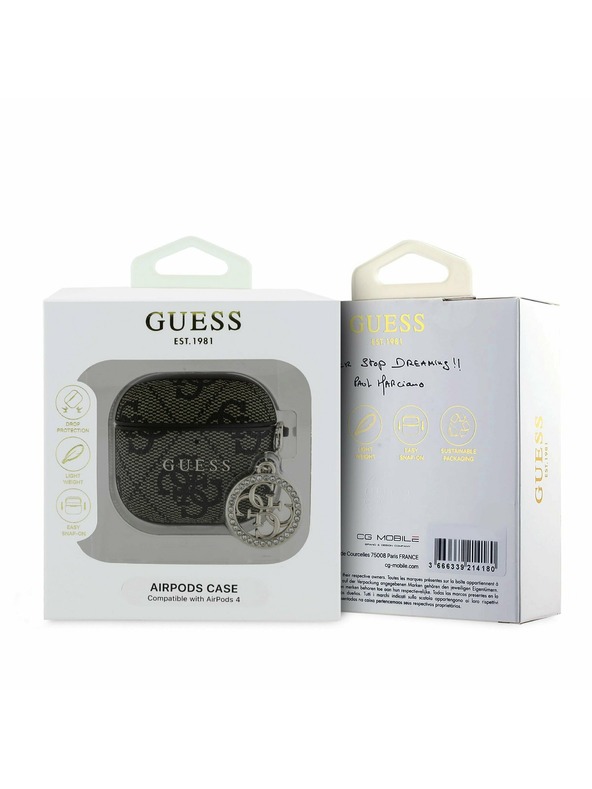 Guess Guess 4G Script PC/PU Charm Obal pre AirPods 4 Brown