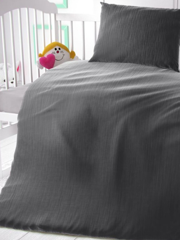 Kvalitex Mušelínové posteľné obliečky do detskej postieľky tmavosivé Kvalitex