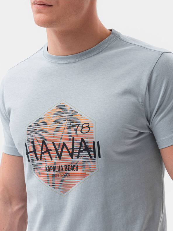 Ombre Clothing Svetlo modré pánske tričko s potlačou Ombre Clothing S1434 V-17B