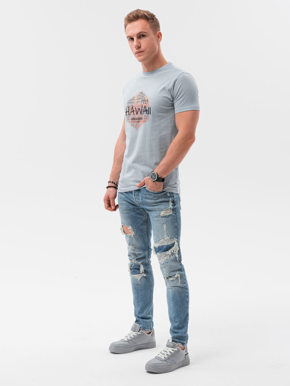 Ombre Clothing Svetlo modré pánske tričko s potlačou Ombre Clothing S1434 V-17B