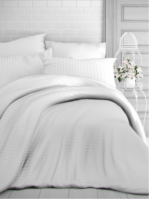 Kvalitex Saténová posteľná bielizeň s prúžkom 140x200, 70x90cm BIELA