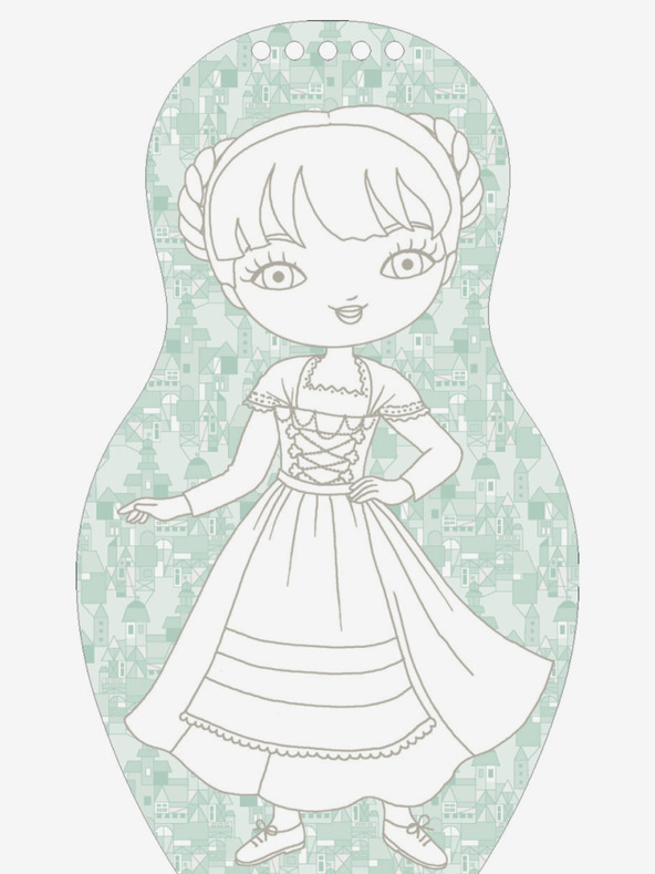 ELLA & MAX Obliekanie nemeckých bábik HANNA - omaľovánka