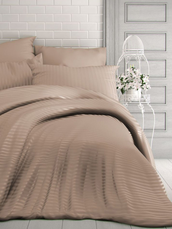 Kvalitex Francúzska saténová posteľná bielizeň s prúžkom 1+2, 220x200, 70x90cm béžová Kvalitex